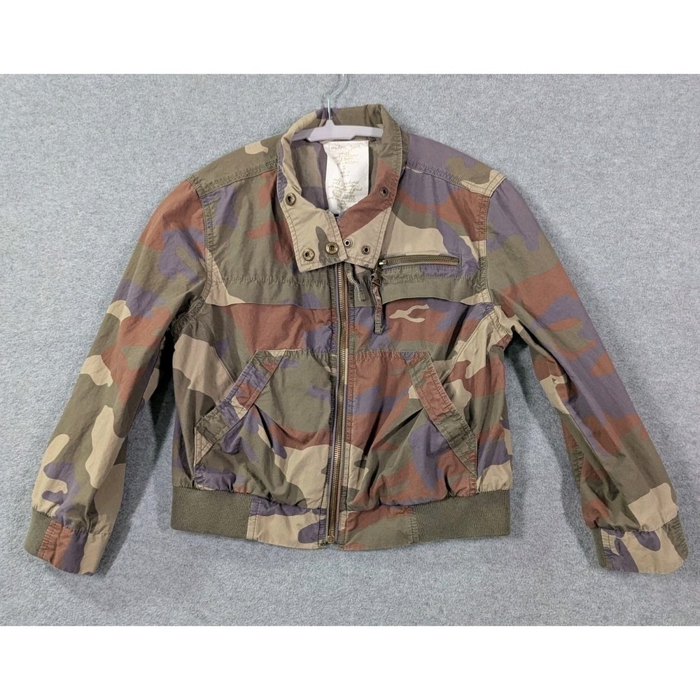 London Jean S Camo Cropped Bomber Jacket Cotton Utility Zip Coat Y2K Style